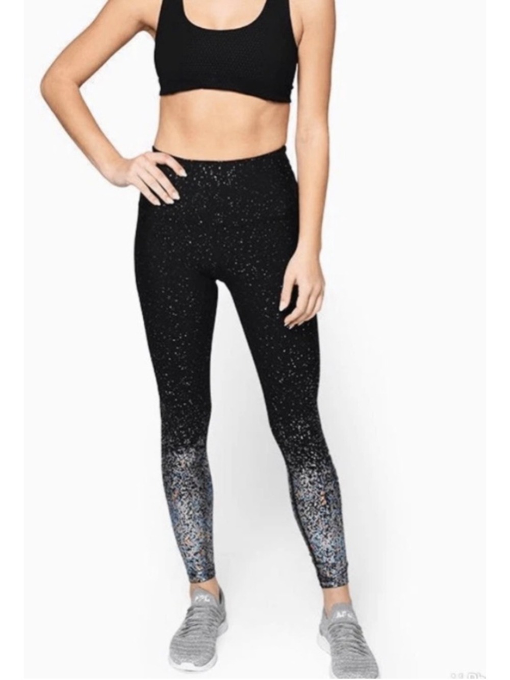 Women's Beyond Yoga Leggings L Black Silver Ombre High Waisted